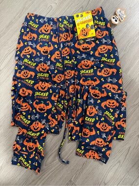 Main Street Local Jacked O-Lantern Lounge Pants Boys Small NWT Blue & Orange